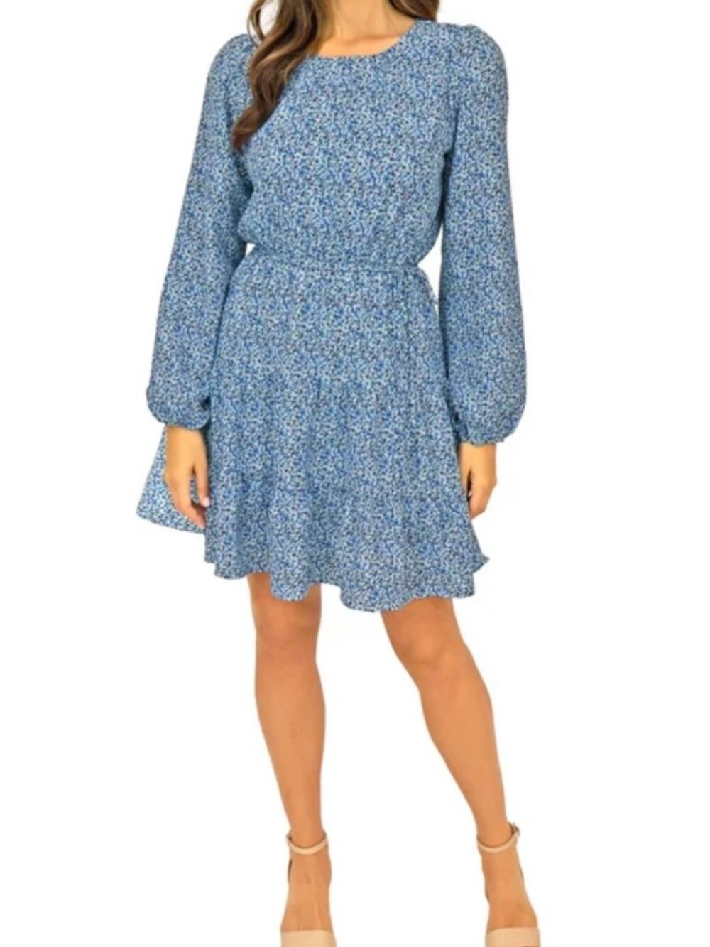 Draper James Women's Long Sleeve Tiered Dress, Blue/White